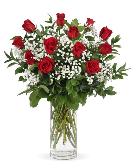 Roses with baby's breath accent - select color
