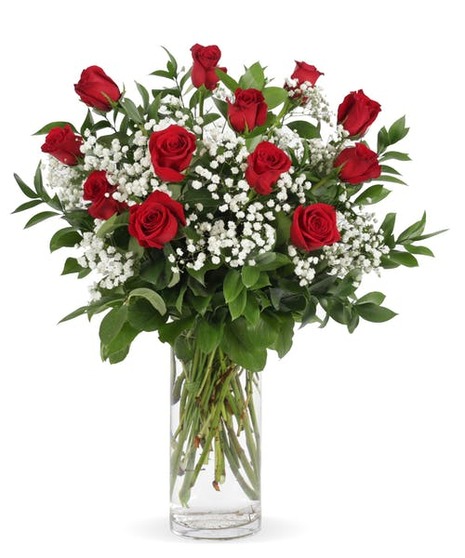 Roses with baby's breath accent - select color