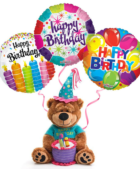 Plush Birthday Bear with Balloons