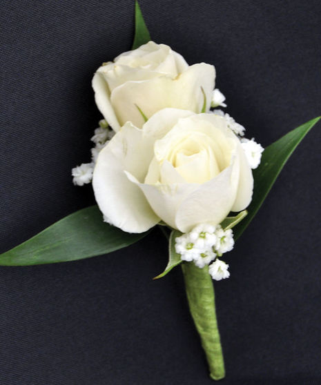 White Spray Rose Boutonniere With Silver Ribbon in NOVATO, CA