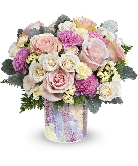 pastel flowers with mosaic vase