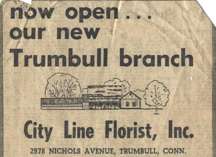 A newspaper advertisement from the 1970s announces City Line's new Trumbull location